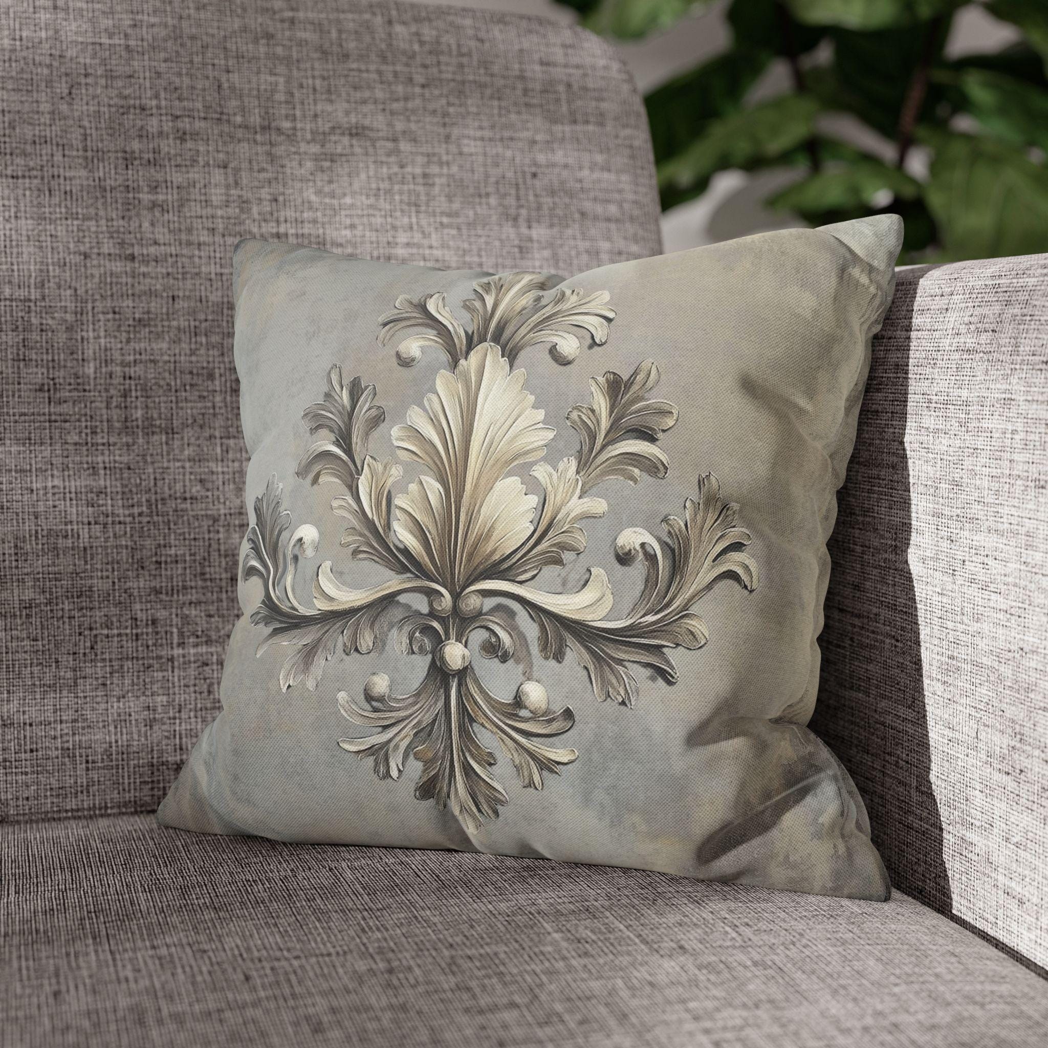 Rococo Acanthus Leaf Pillowcase, Elegant Beige Cream & Gray Classical European Art Inspired