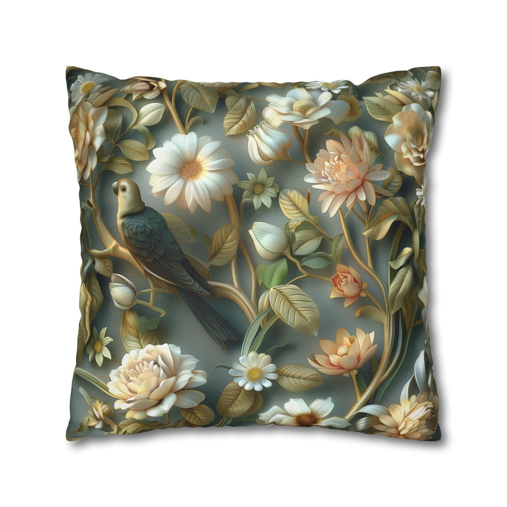 William Morris Pillow Cover | Green Conure, Floral Bird Art