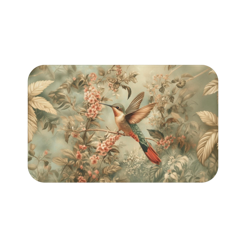 William Morris Botanical Bathmat: Sage Blush Teal Hummingbird Arts & Crafts Design