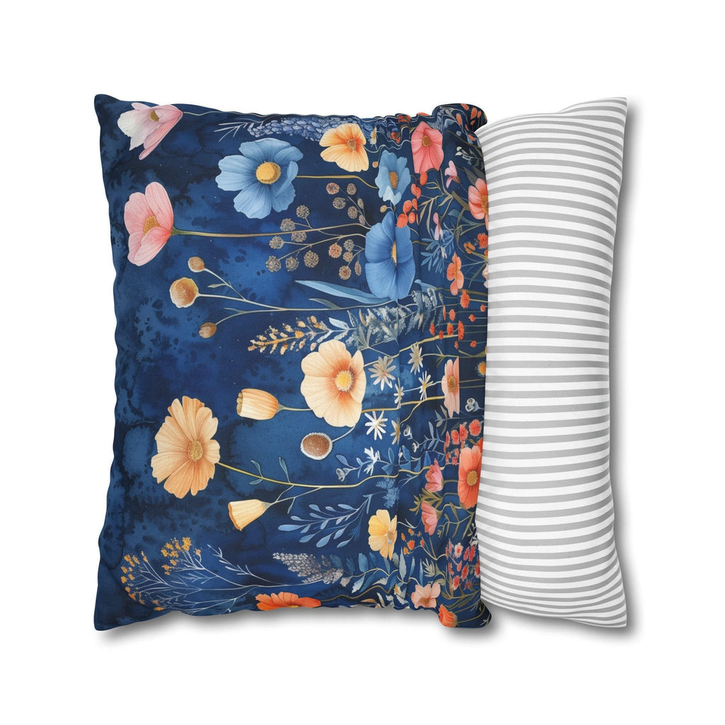 Navy Blue Floral Pillow Cover: Dreamy Garden Accent