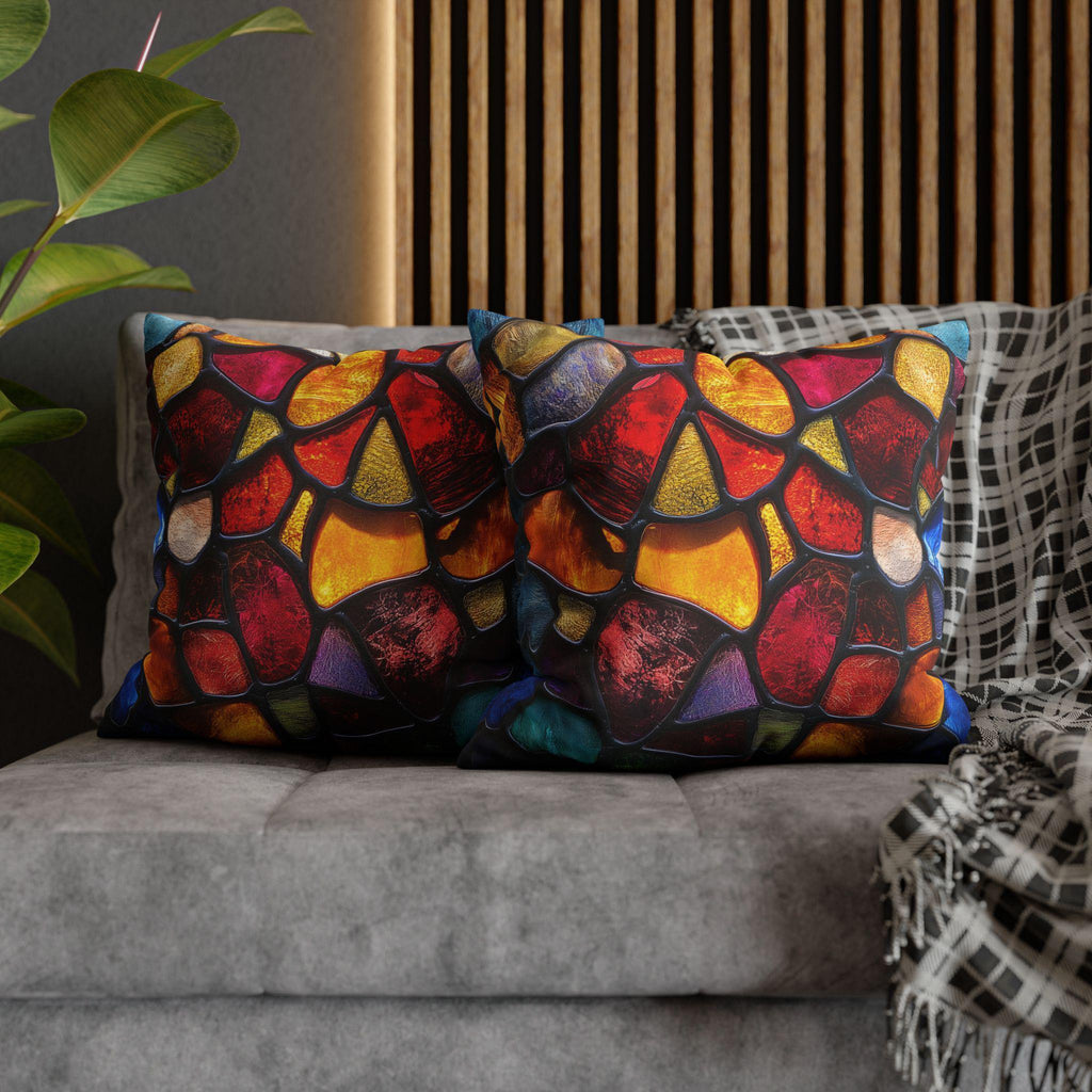 Vibrant Mosaic Pillowcase: Stained Glass Inspired Jewel-Toned Design for Artistic Home Decor