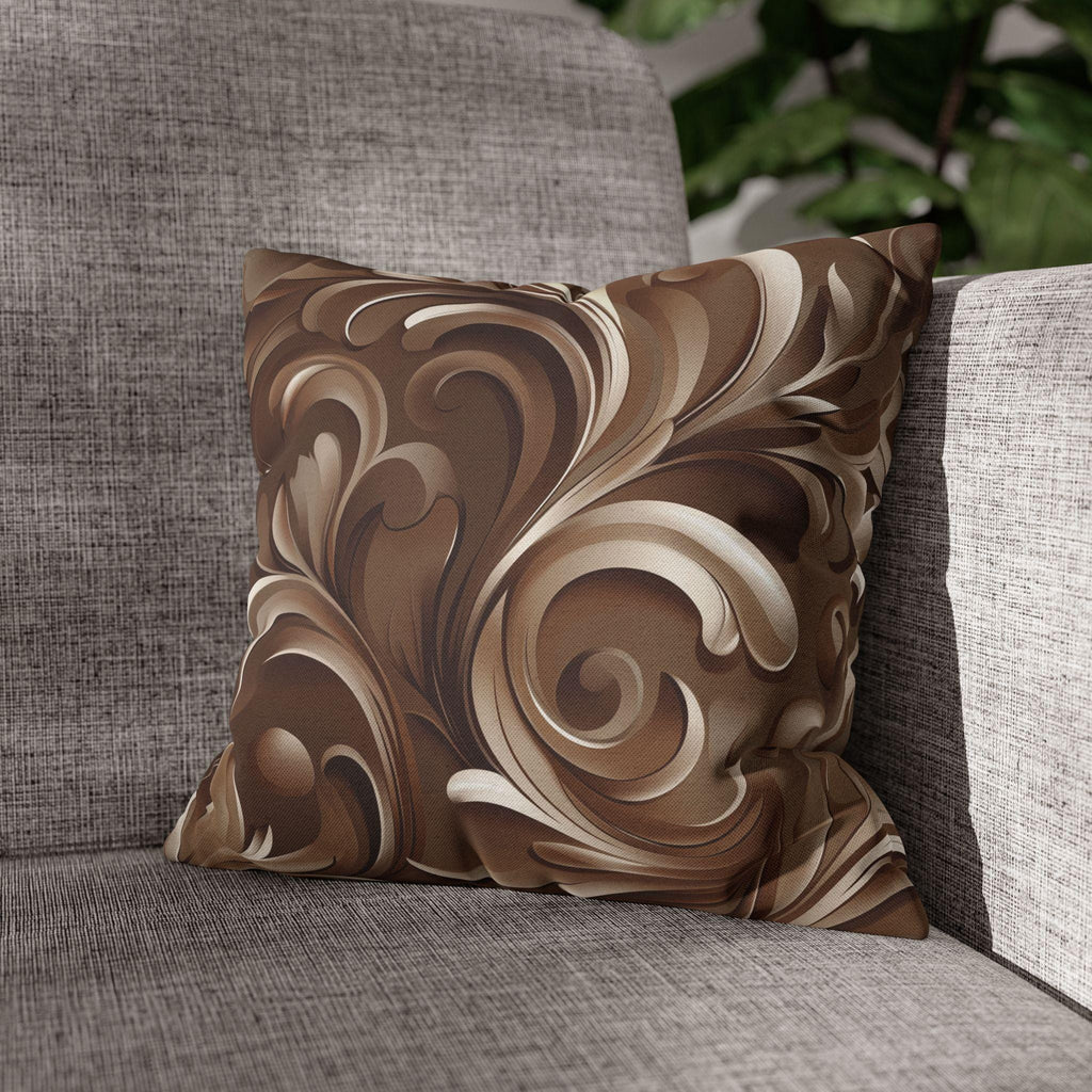 Elegant Floral Baroque Pillow Cover: Mocha Swirl Decorative Accent Cushion Sham for Sofa Pillow