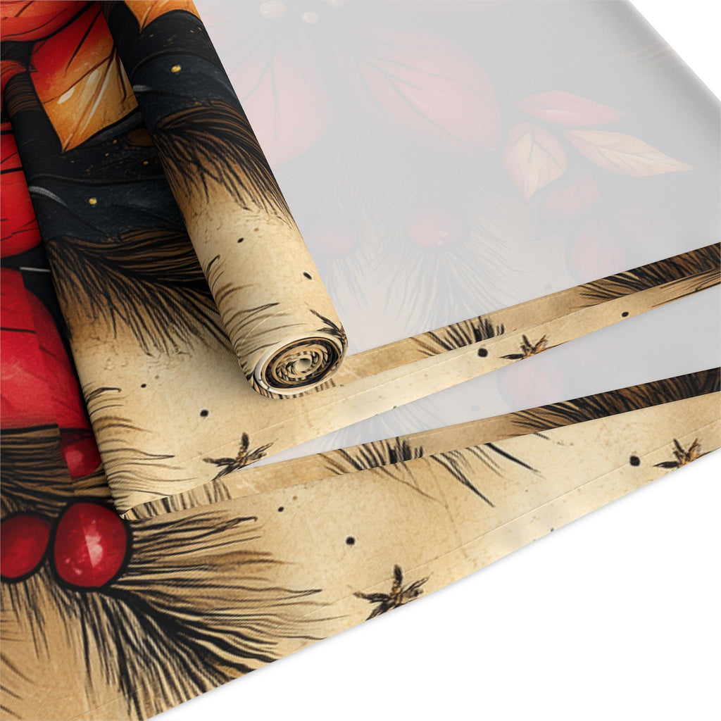 Christmas Poinsettia Table Runner Traditional Red and Green Holiday Festive Home Dining Table Decor
