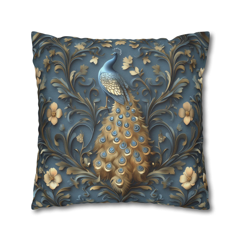 Elegant William Morris Peacock Pillow Cover: Vintage Arts and Crafts Blue Gold Bird Cushion