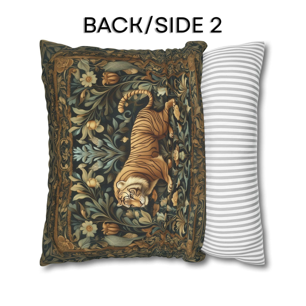 William Morris Inspired Tiger in the Garden Pillow Cover: Botanical Tapestry Accent