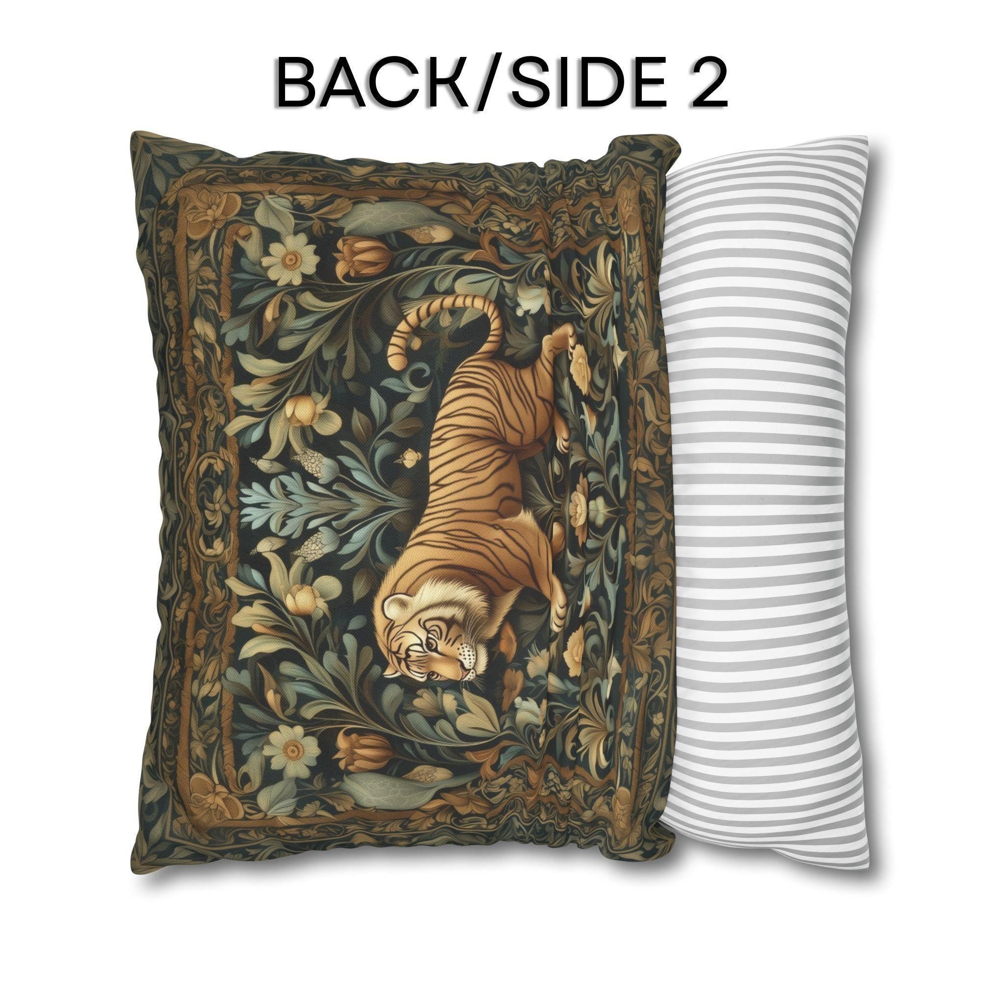 William Morris Inspired Tiger in the Garden Pillow Cover: Botanical Tapestry Accent