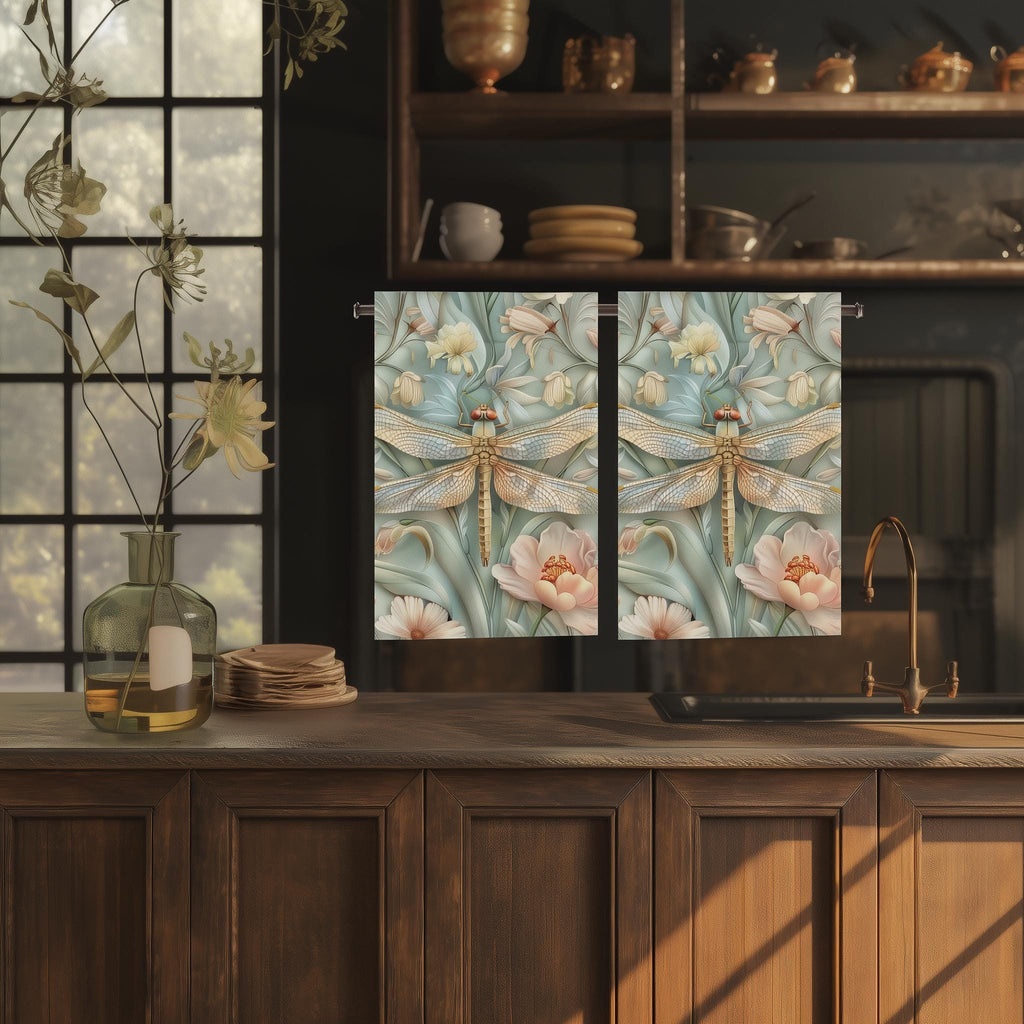 William Morris Dragonfly Hand Towel: Blue, Gold Wings Pink, Cream Flowers Elegant Nature Design