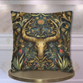 Southwest Floral Skull Pillow: William Morris Inspired Western Decor, Botanical Horned Cushion Cover