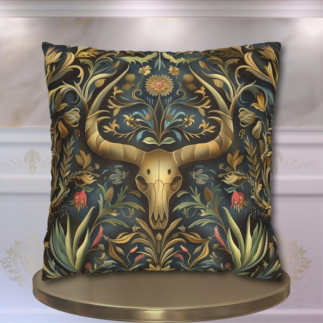 Southwest Floral Skull Pillow Cover: William Morris Inspired Western Decor