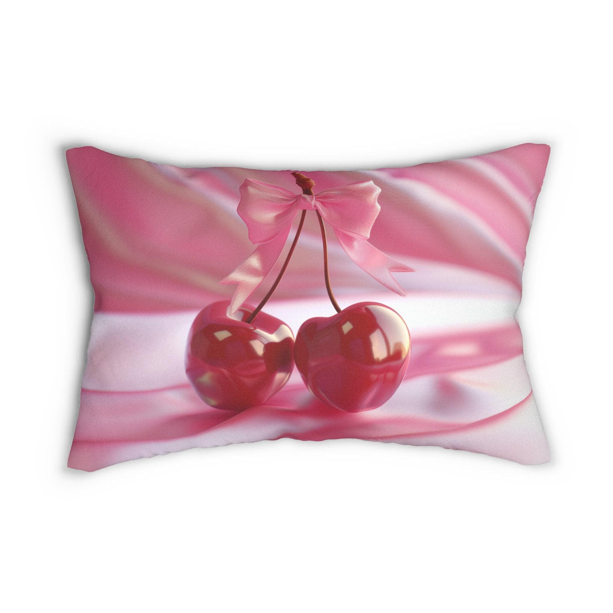Coquette Lumbar Pillow: Pink Cherries and Bow Cushion