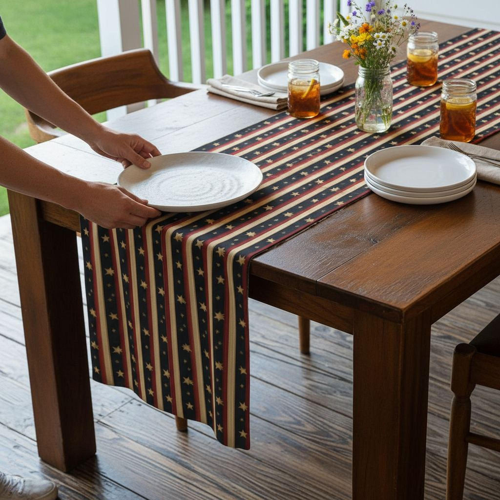 Farmhouse Patriotic Table Runner: Primitive Americana Stripe Decor