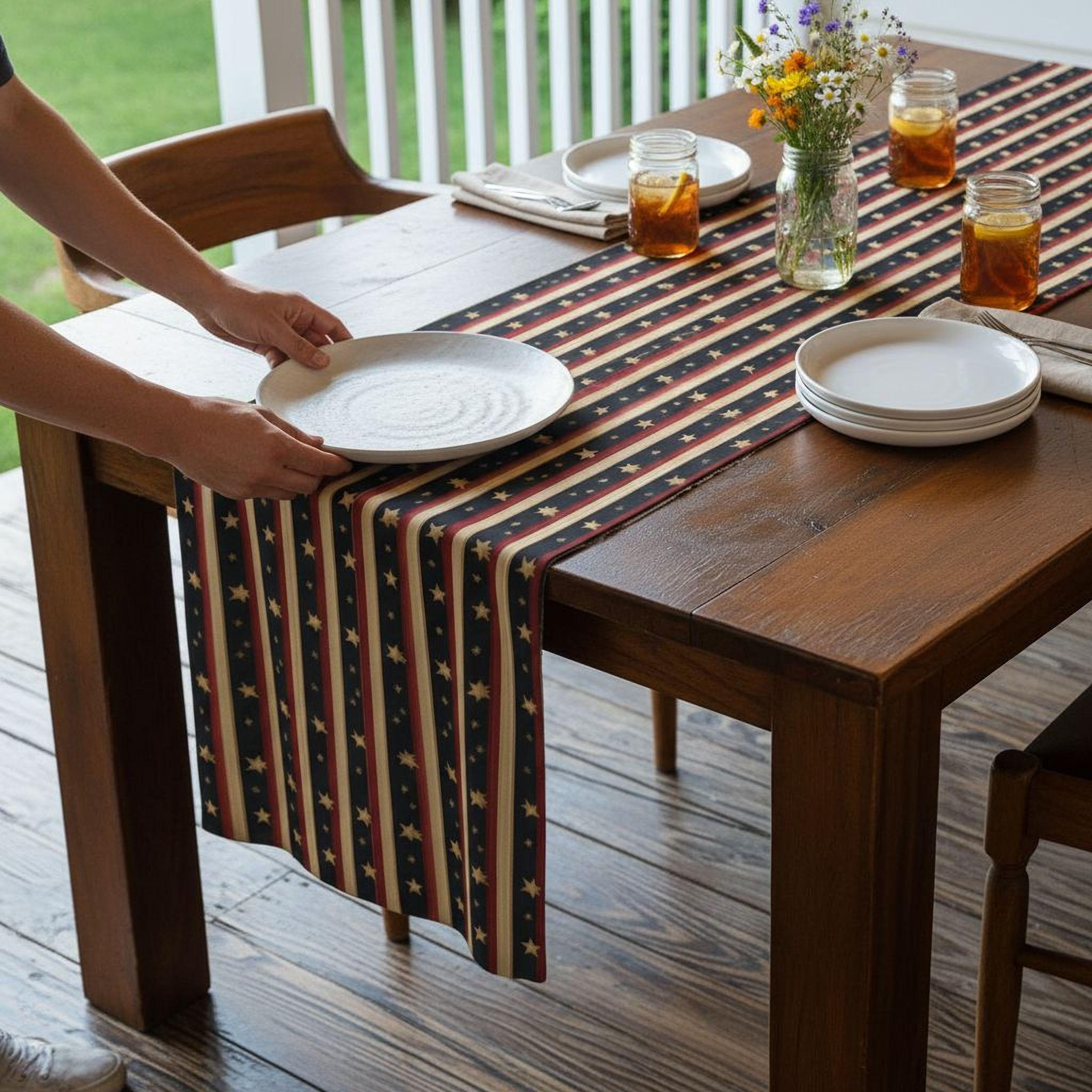 Farmhouse Patriotic Table Runner: Primitive Americana Stripe Decor