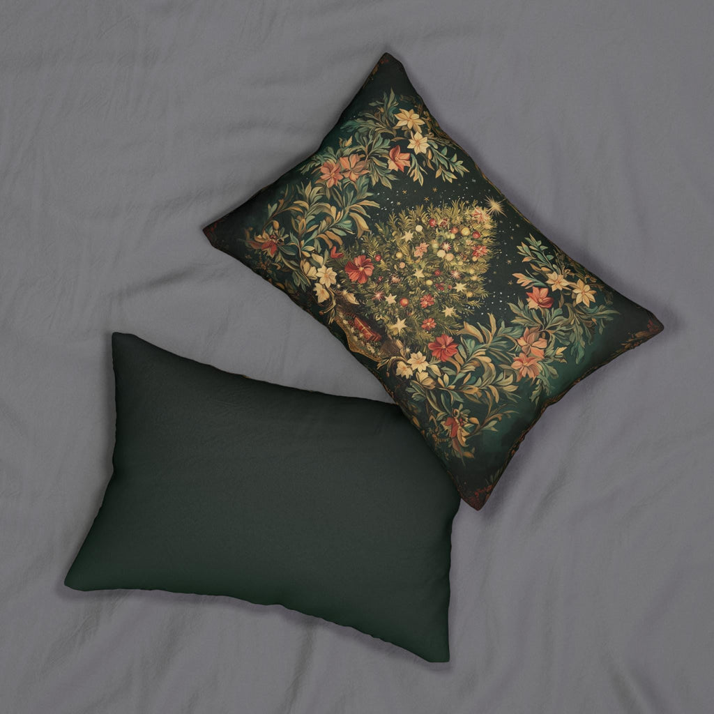 William Morris Inspired Christmas Tree Lumbar Pillow: Elegant Holiday Decor for Living Room