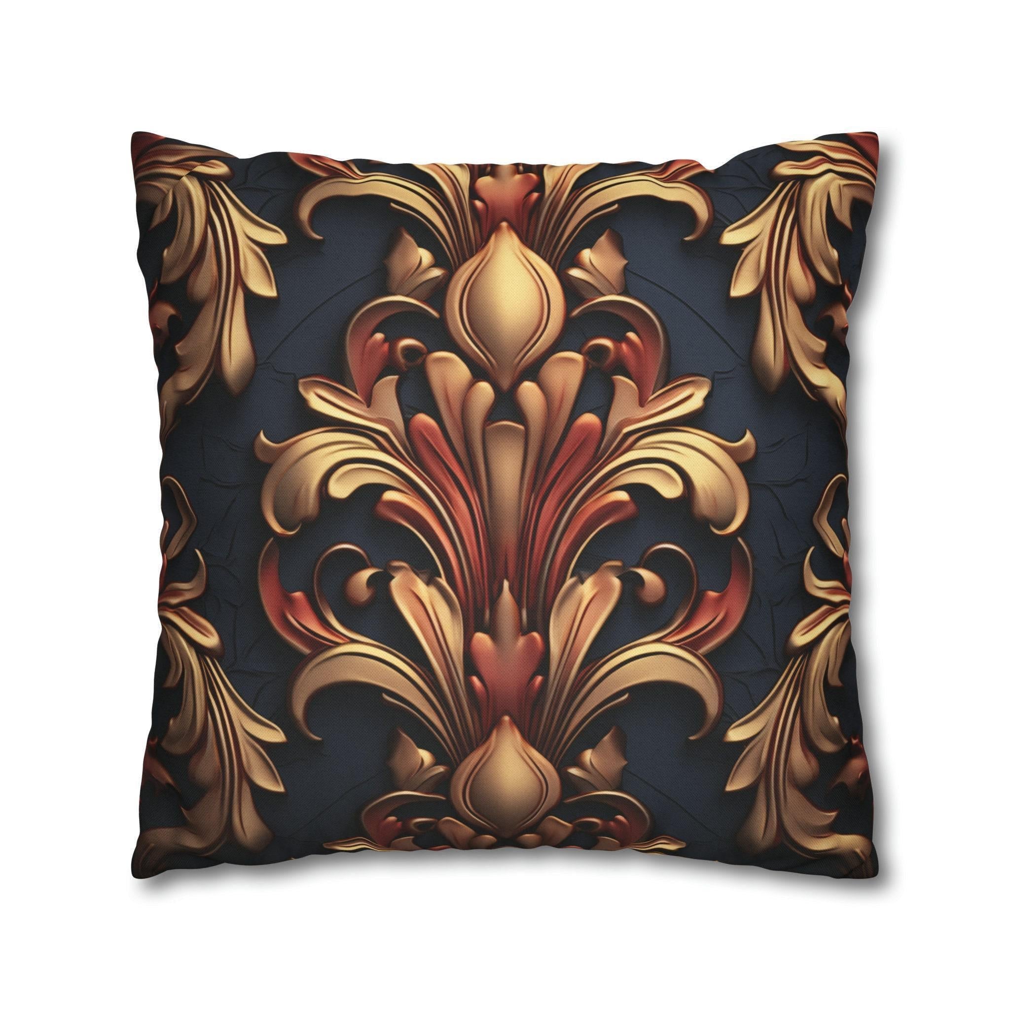 Baroque Fleur-de-Lis Pillow Cover: Gold & Burgundy Floral Design