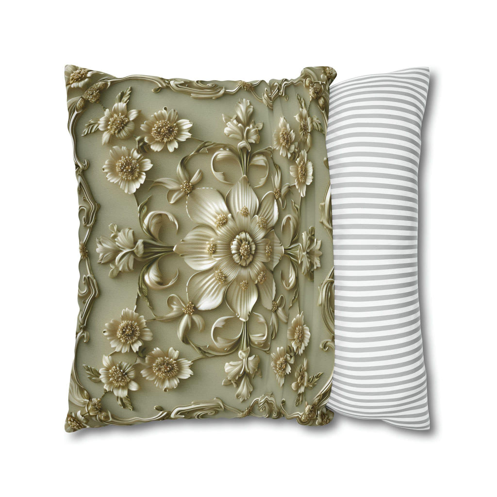 French Floral Pillow Cover: Sage Green & Gold Bloom Cushion