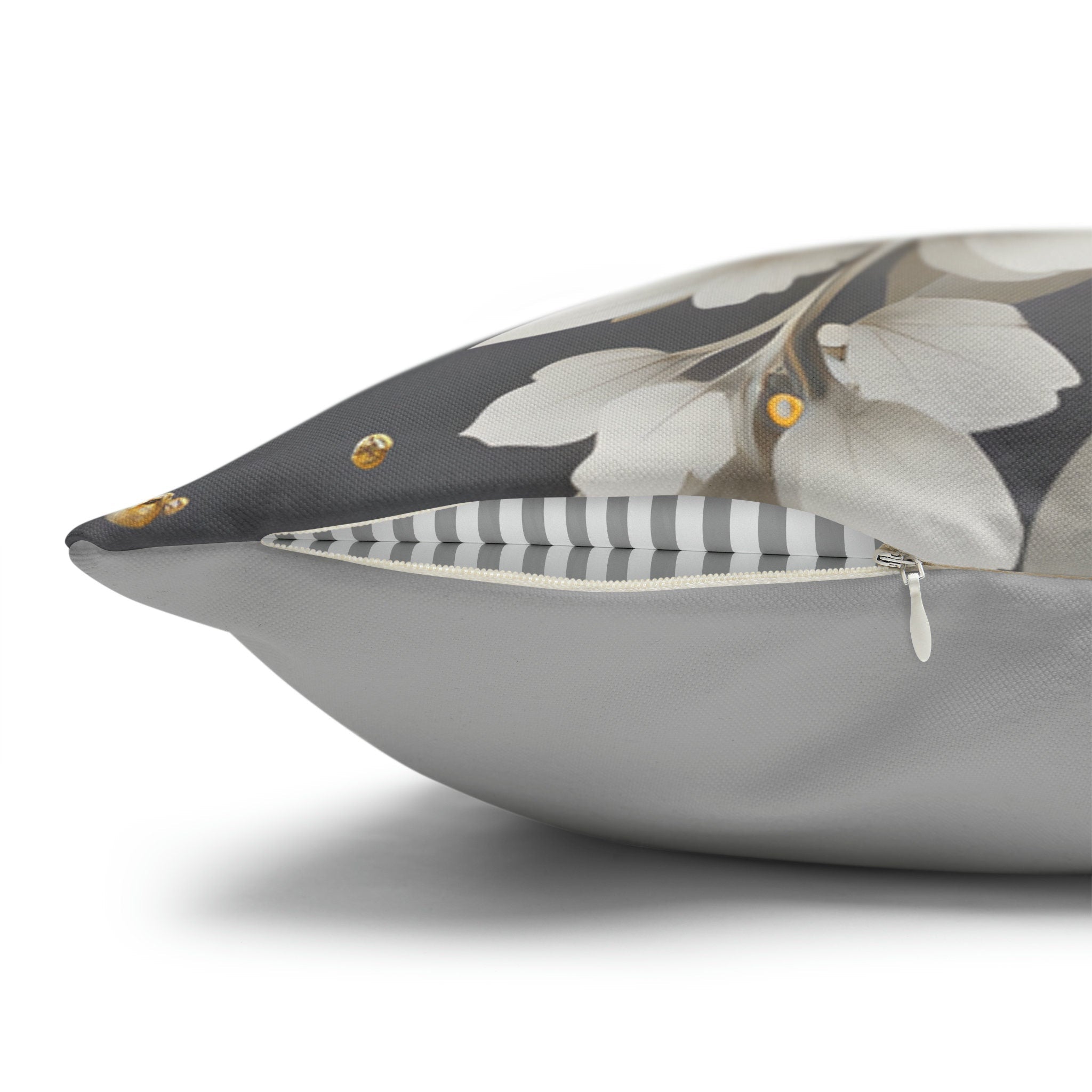 Elegant White Poinsettia Silver Ribbon Pillow Cover: Luxurious Holiday Decor for Couch