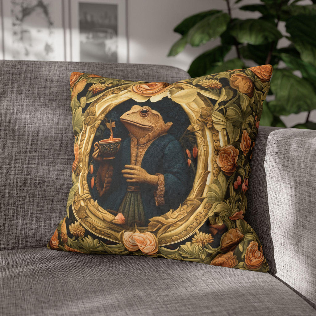 Ms. Martha Spills the Tea: William Morris Inspired Whimsical Frog Pillow Cover