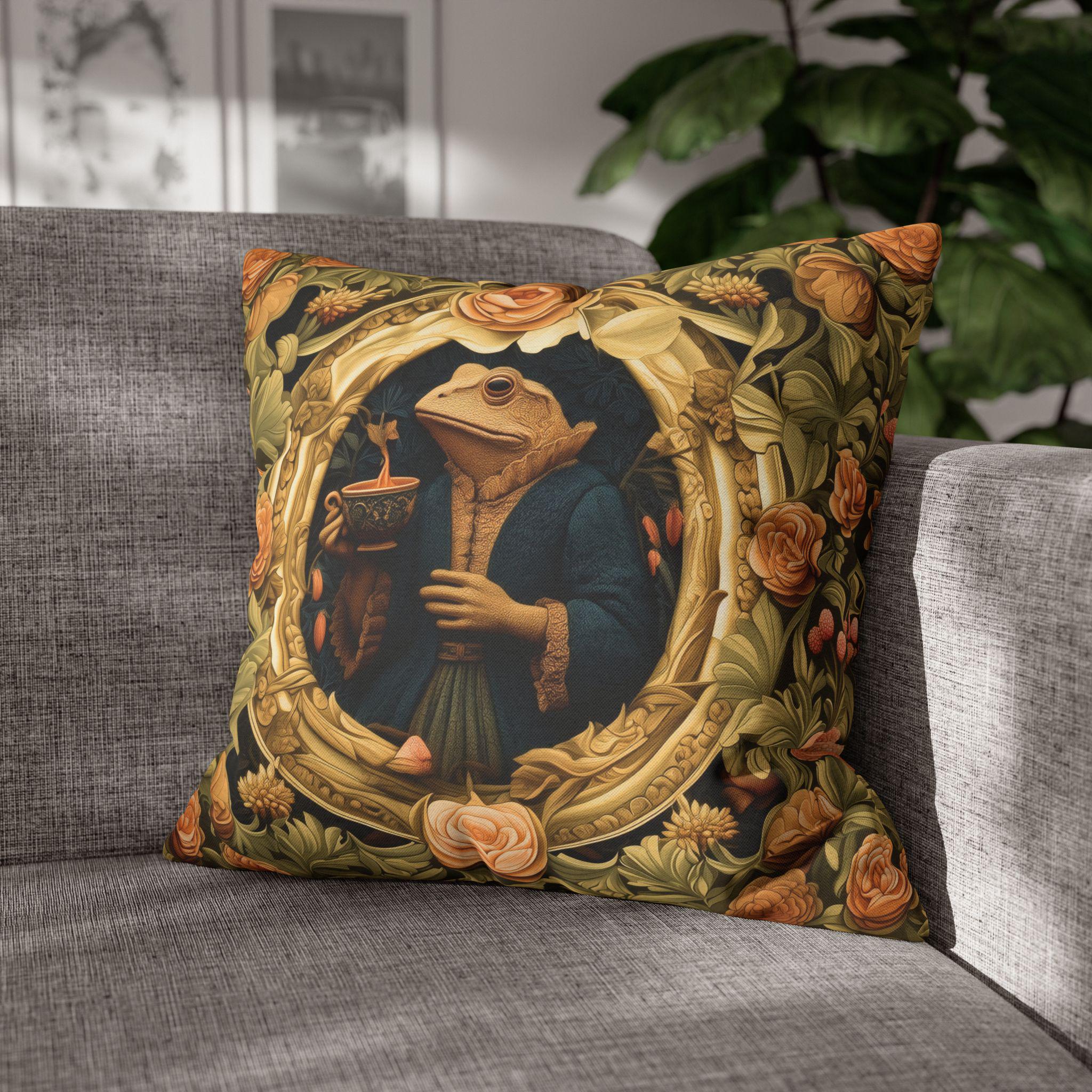 Ms. Martha Spills the Tea: William Morris Inspired Whimsical Frog Pillow Cover