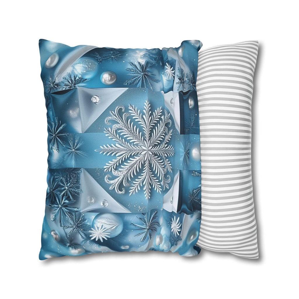 Icy Blue Frozen Snowflake Pillow Cover, with Silver & White Winter Home Decor Pillowcase