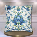 Jacobean Floral Pillow Cover: Blue-Green Botanical Cushion Cover with Modern Traditional Fusion Design