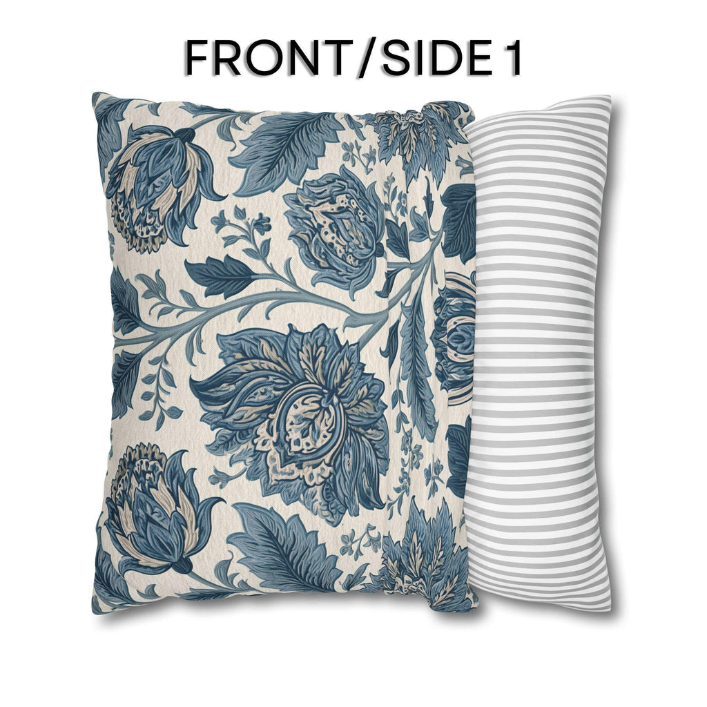 Blue Country Farmhouse Pillow Cover: William Morris Inspired Toile Floral Accent