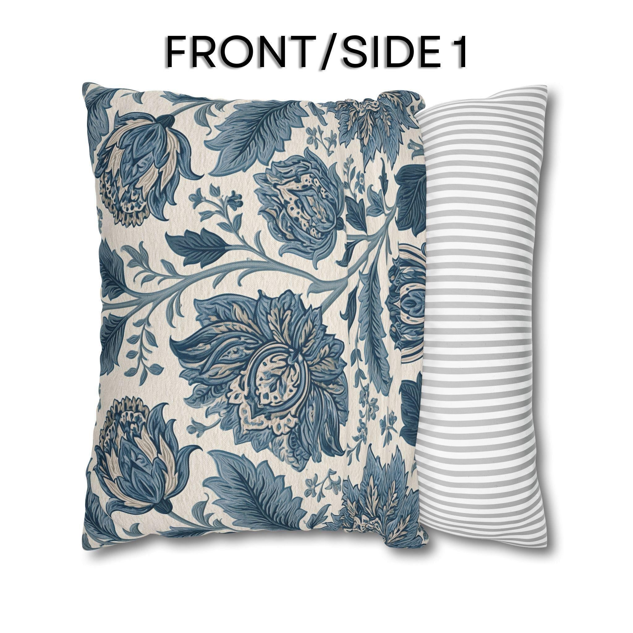 Blue Country Farmhouse Pillow Cover: William Morris Inspired Toile Floral Accent