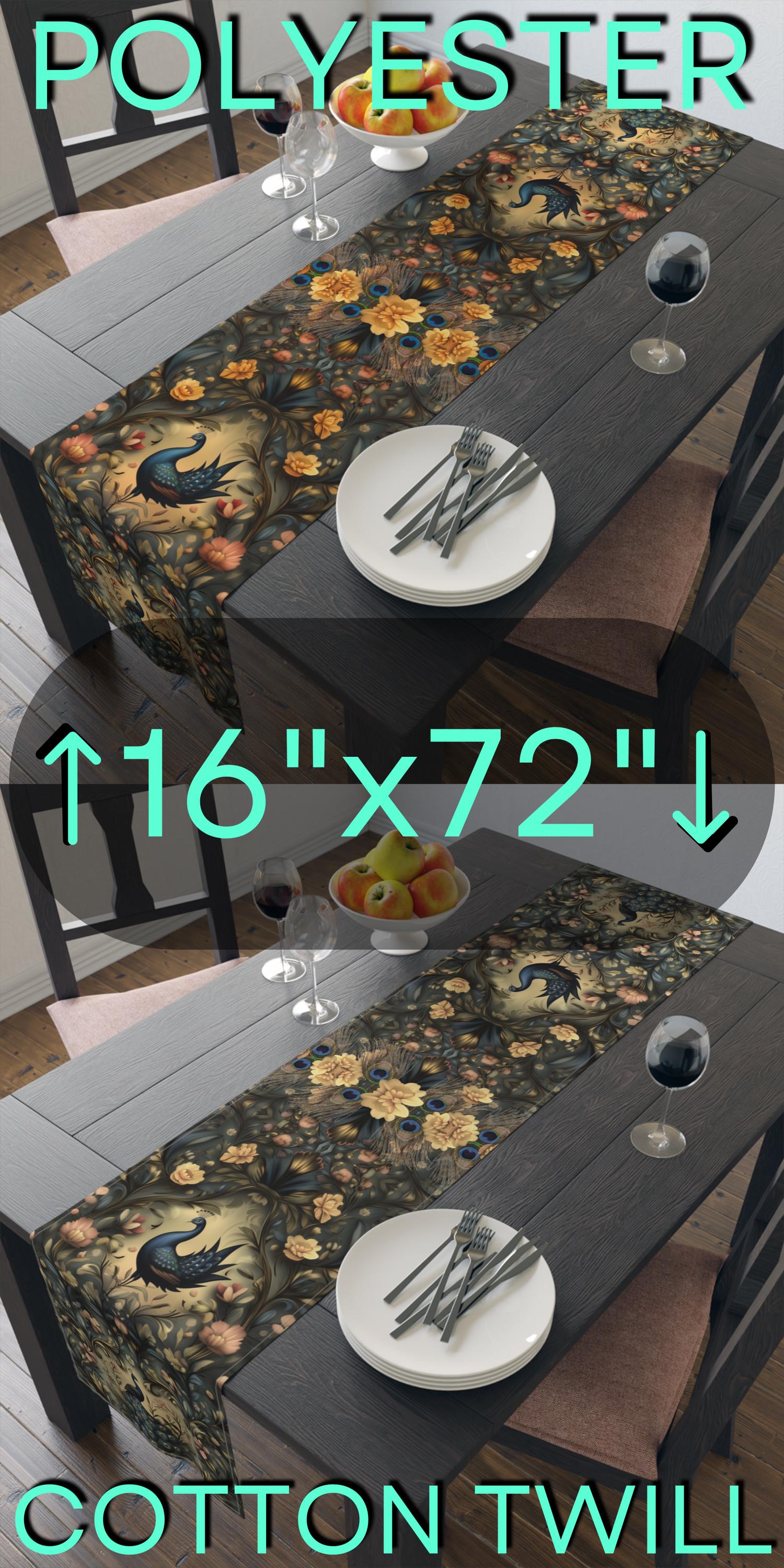 Elegant Peacock Garden Table Runner: Vintage-Inspired Botanical Dining Accent for Luxurious Home Decor