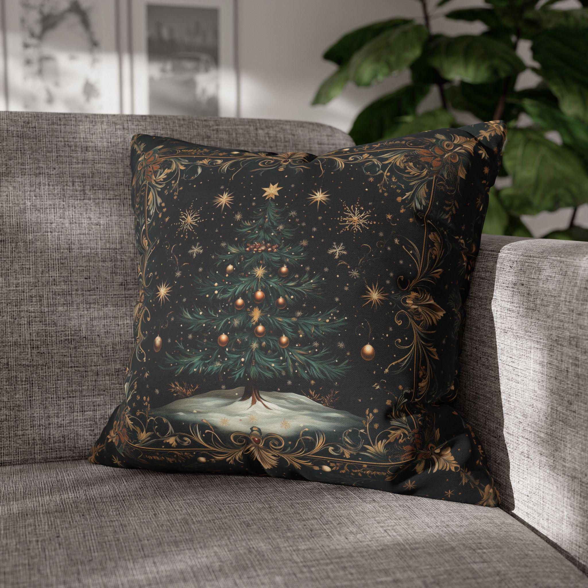 William Morris Christmas Tree Pillow Cover Starry Night Holiday Decor Elegant Gold Botanical Style