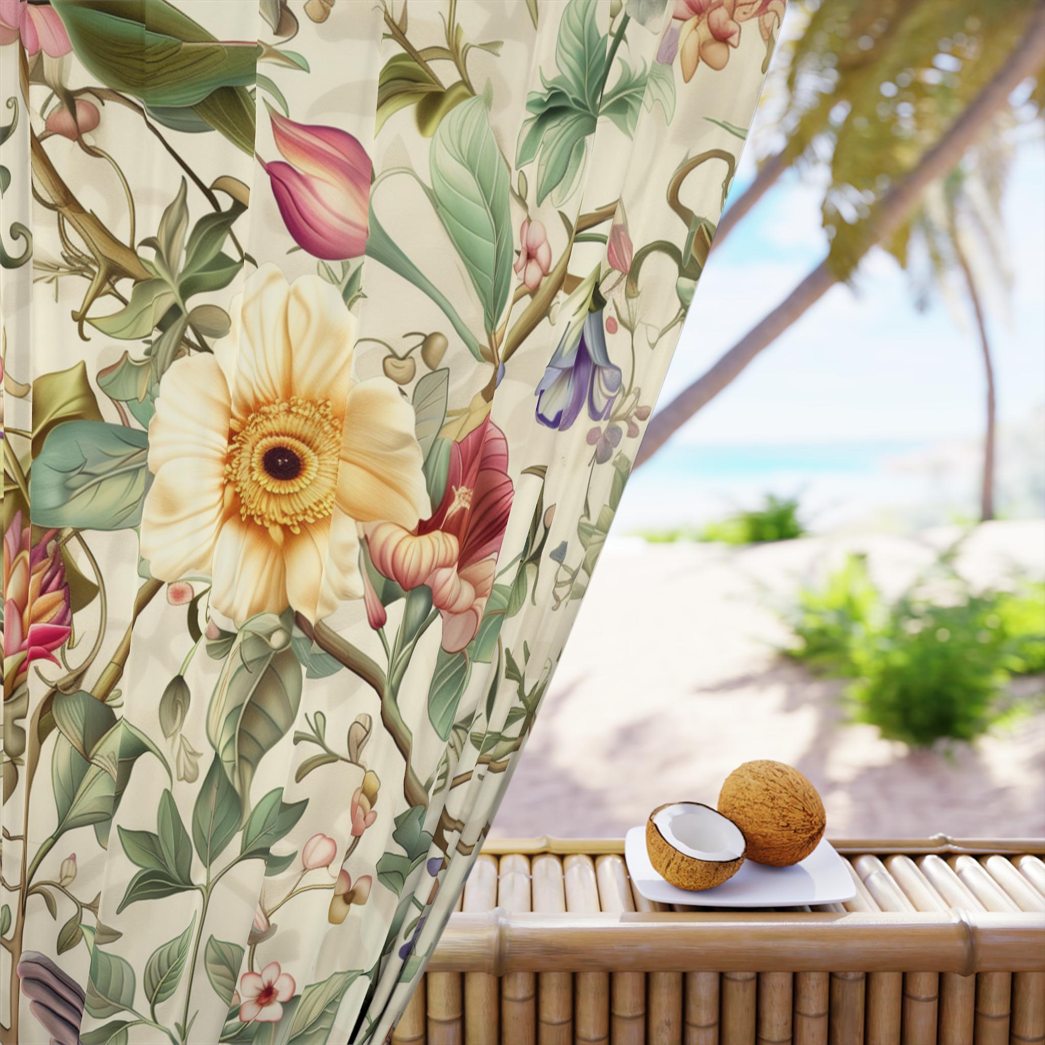 Elegant William Morris Hummingbird Floral Window Curtain Panel - Green, Blue, Gold, Pink, Purple