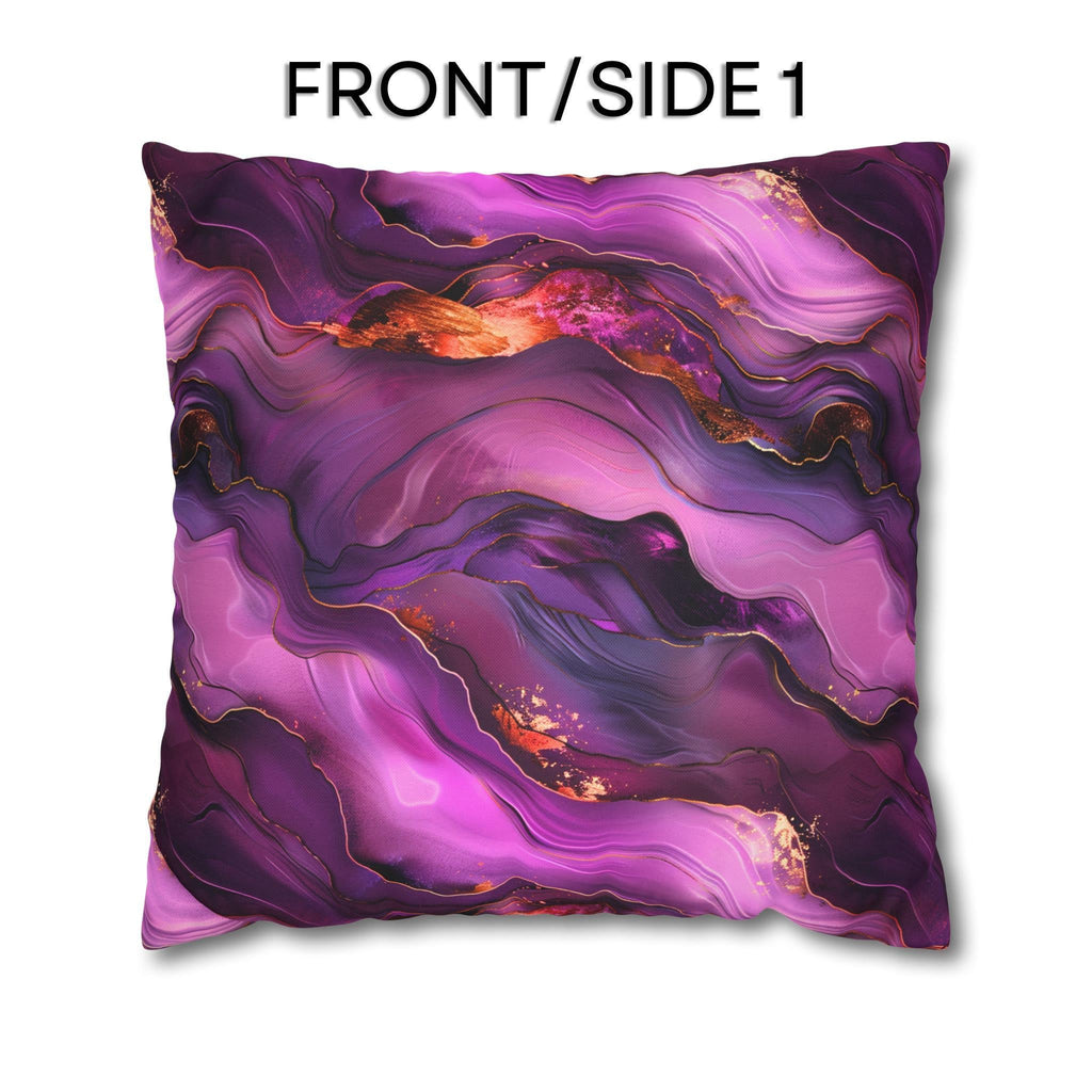 Abstract Plum Pillow Cover: Waves of Amethyst with Copper Fire Colored Accents