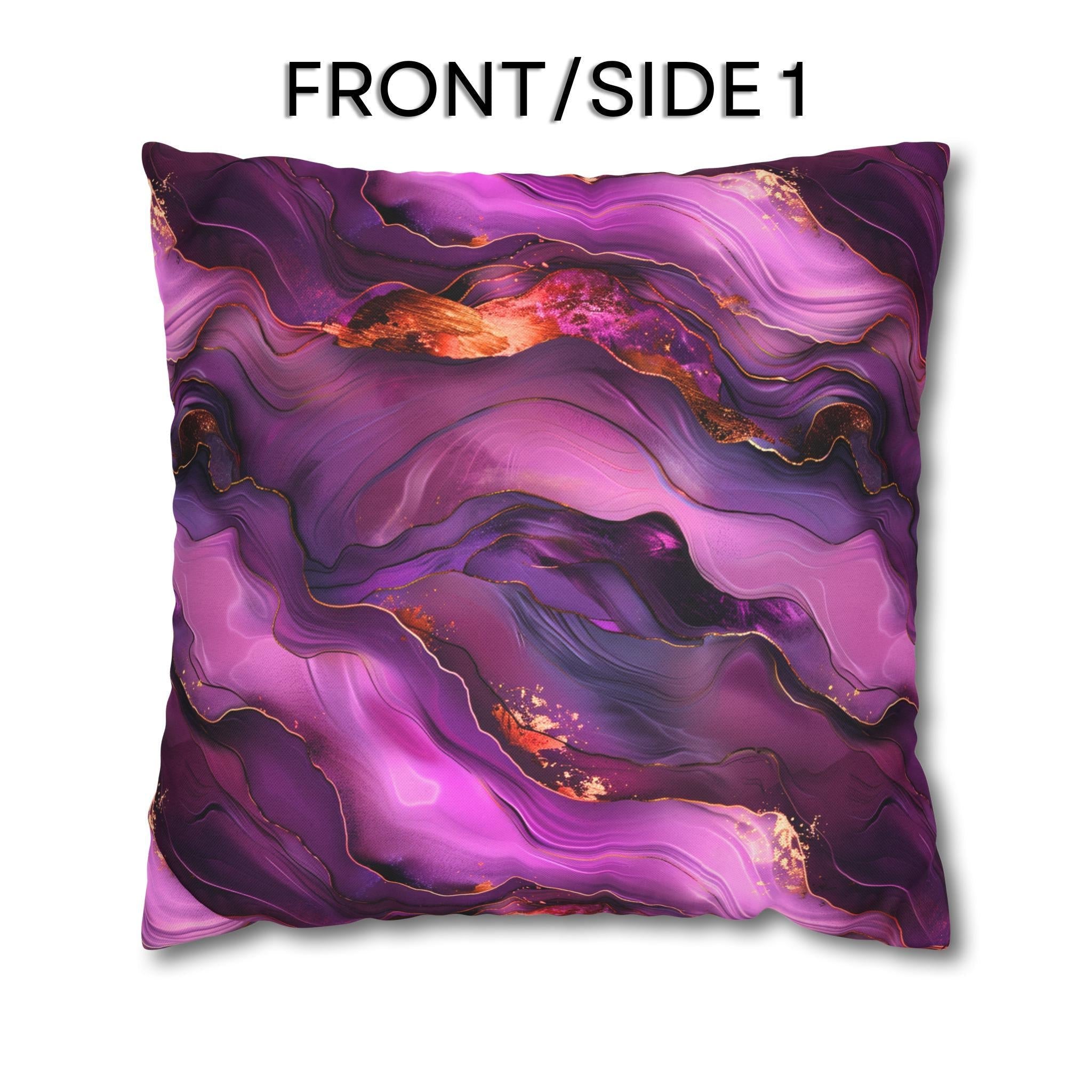Abstract Plum Pillow Cover: Waves of Amethyst with Copper Fire Colored Accents