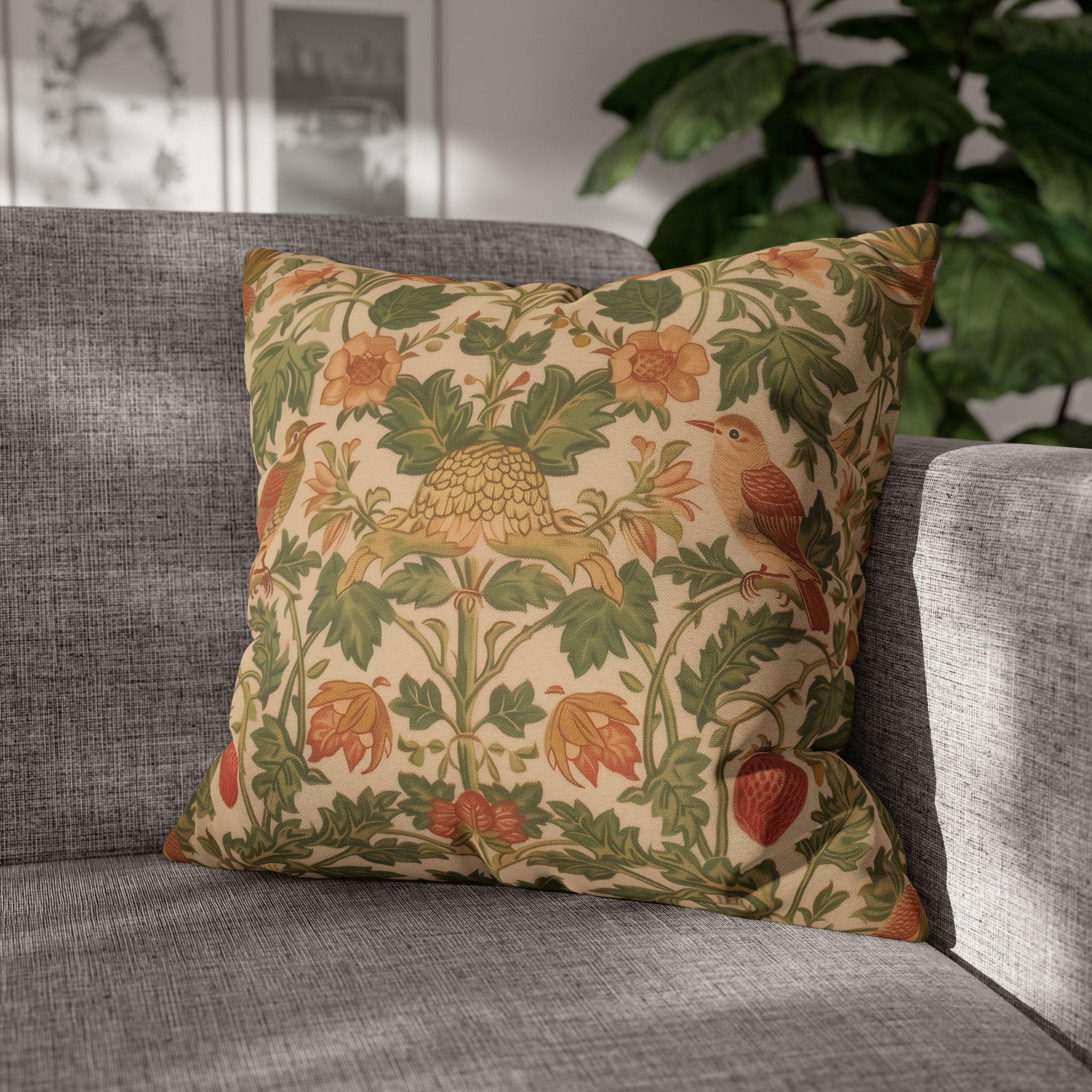 William Morris Strawberry Thief inspired Pillow Cover: Sage Terracotta Cream Pillowcase