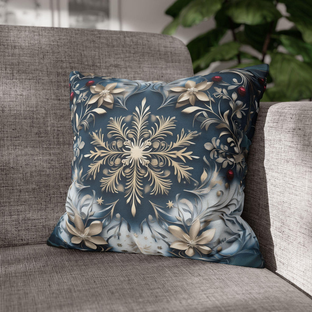 Opulent Golden Snowflake Pillowcase: Festive Winter Decor, Luxurious Square Cushion Cover for Elegant Homes
