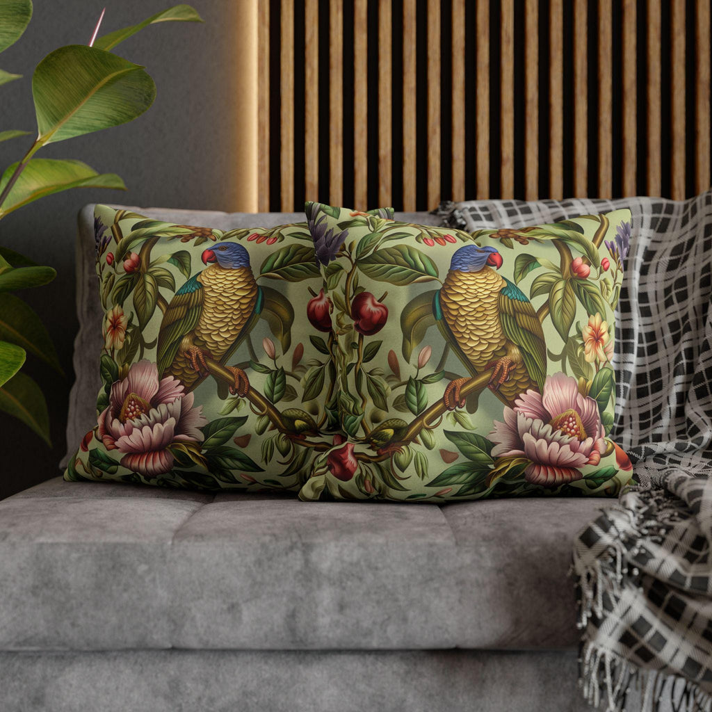 William Morris Inspired Tropical Parrot Pillowcase: Exotic Jungle Floral Cushion Cover for Home Decor