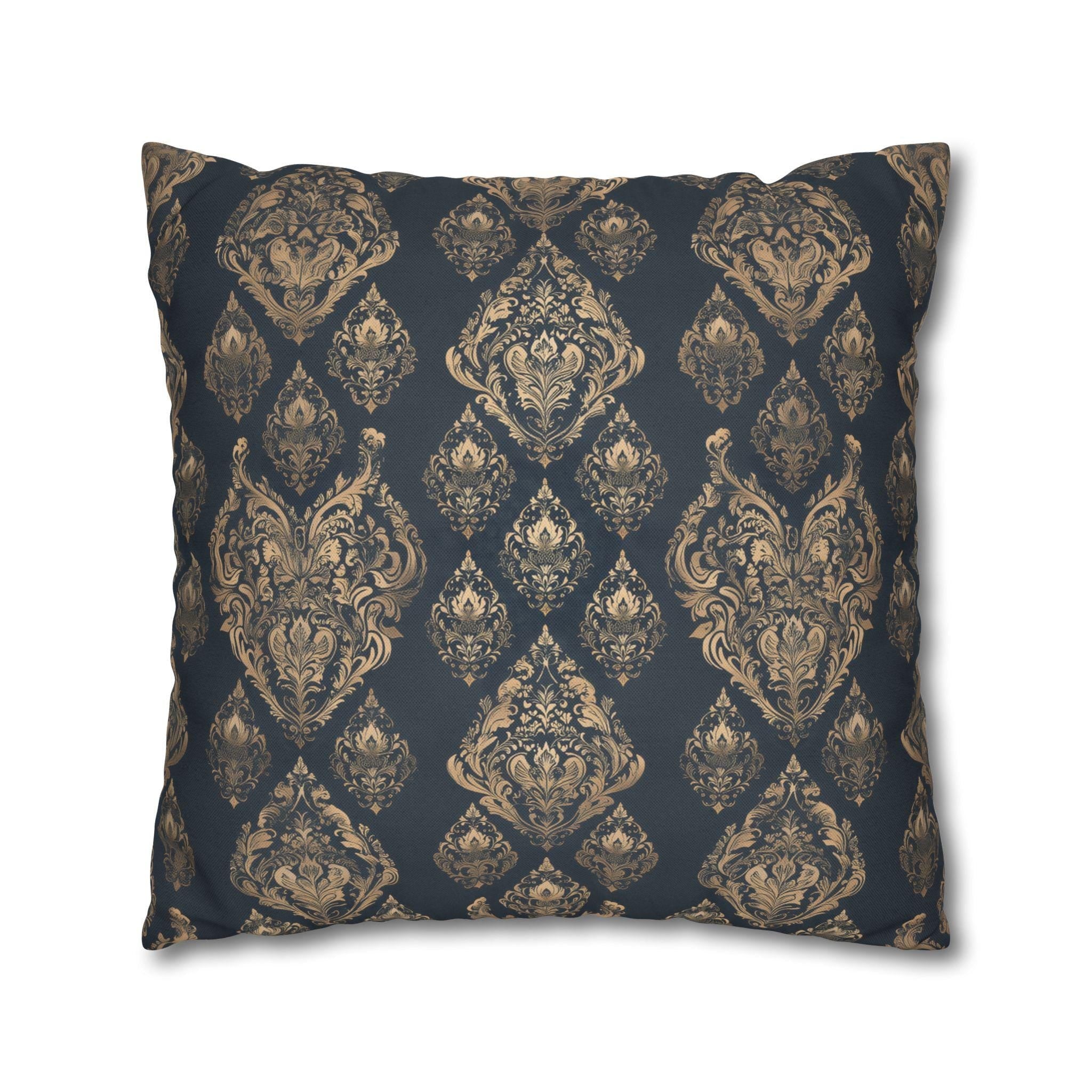 Elegant Baroque Damask Pillow Cover: Charcoal Gray & Gold Vintage Accent for Luxurious Home Decor