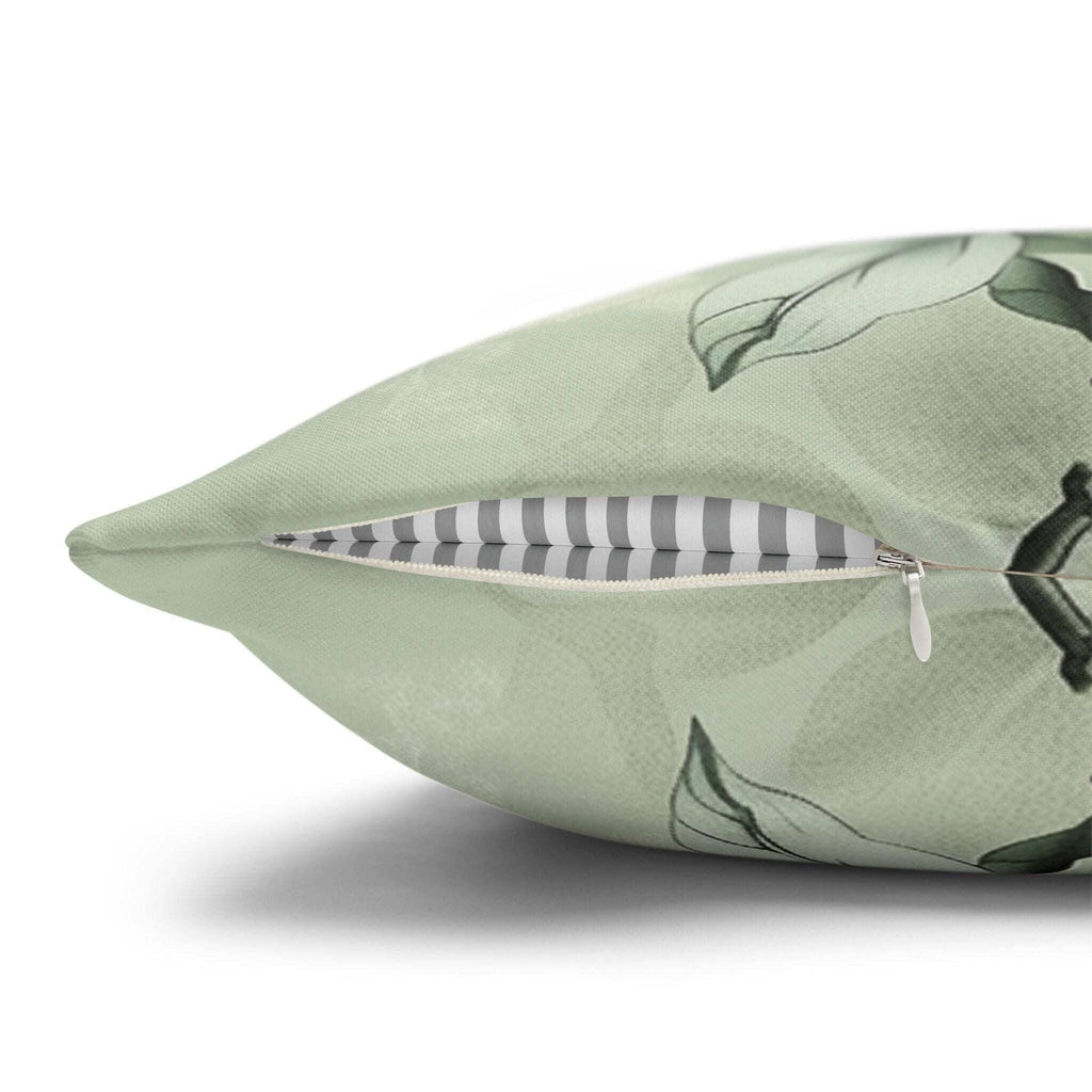 White Magnolia Pillow Cover: Soft Mint Green Floral Cushion