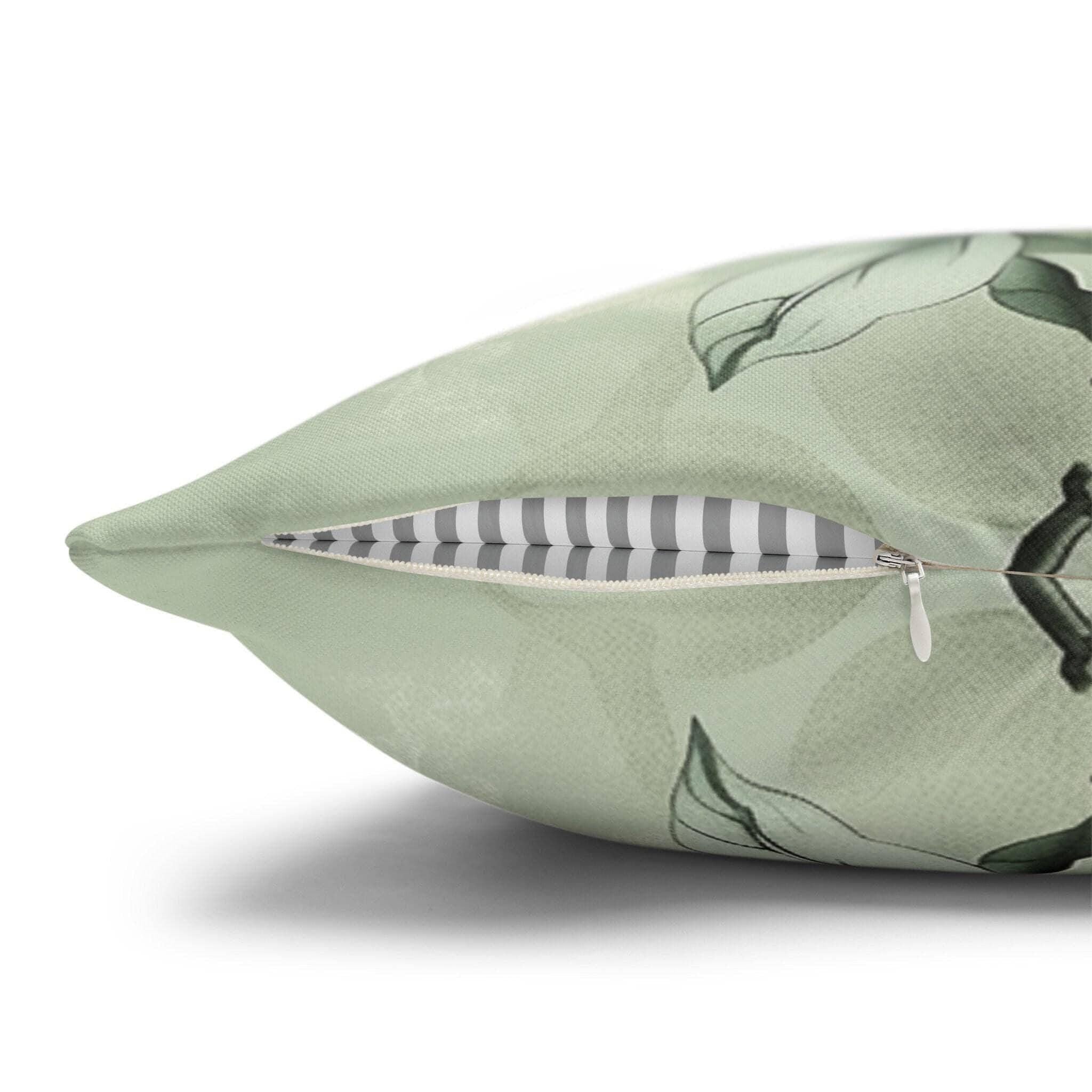 White Magnolia Pillow Cover: Soft Mint Green Floral Cushion