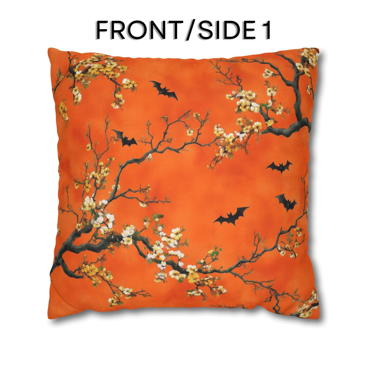 Halloween Chinoiserie Pillow Cover: Bright Orange Five Bats Decor