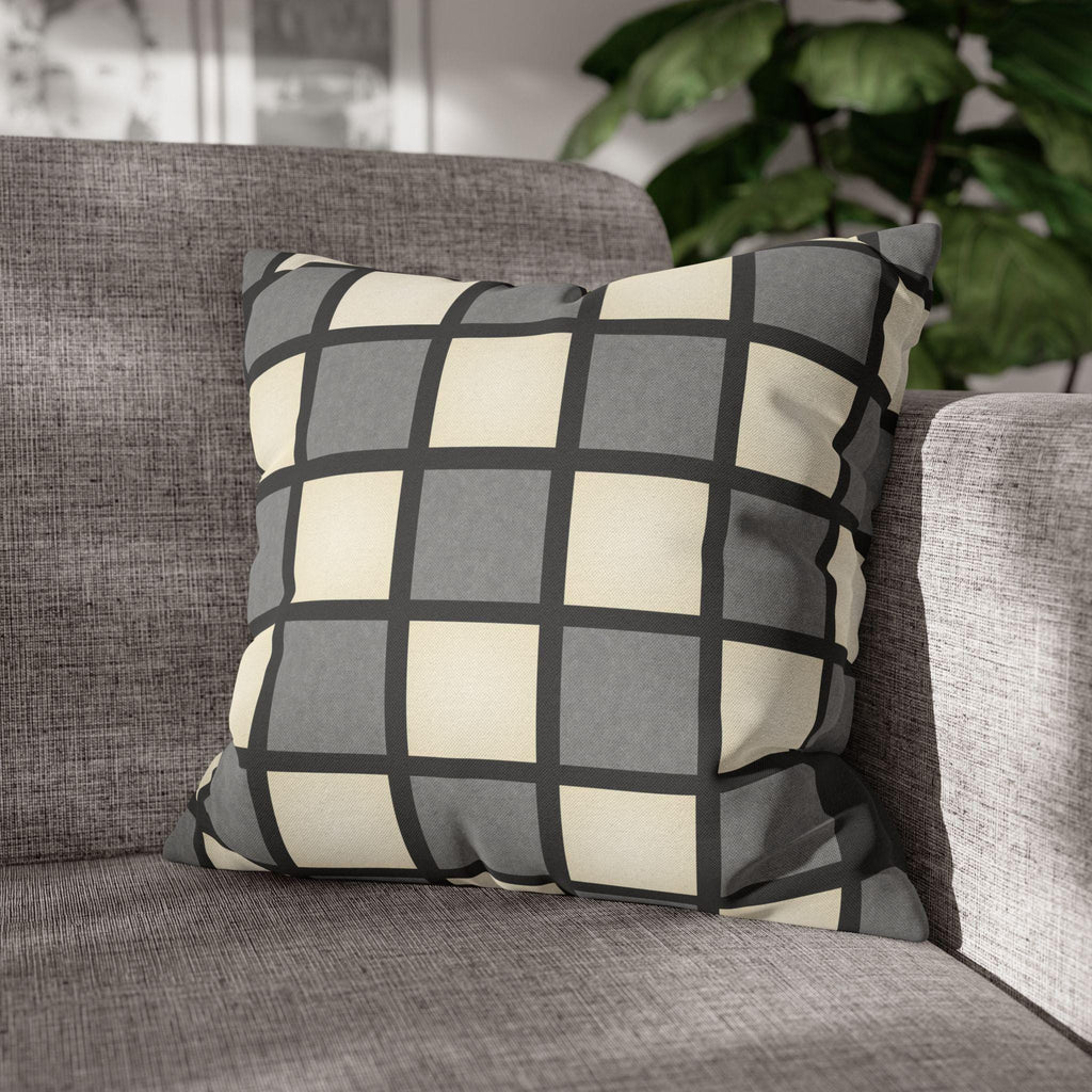 Gray Windowpane Plaid Pillow Cover: Neutral Checkered Contemporary Accent