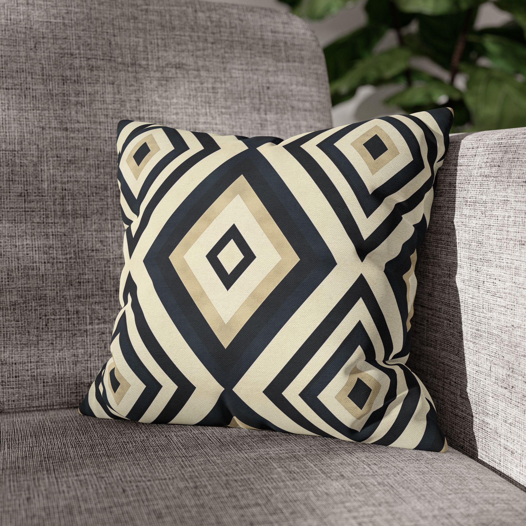 Diamond Geometric Pillow Cover: Navy, Cream & Beige - Modern Decor