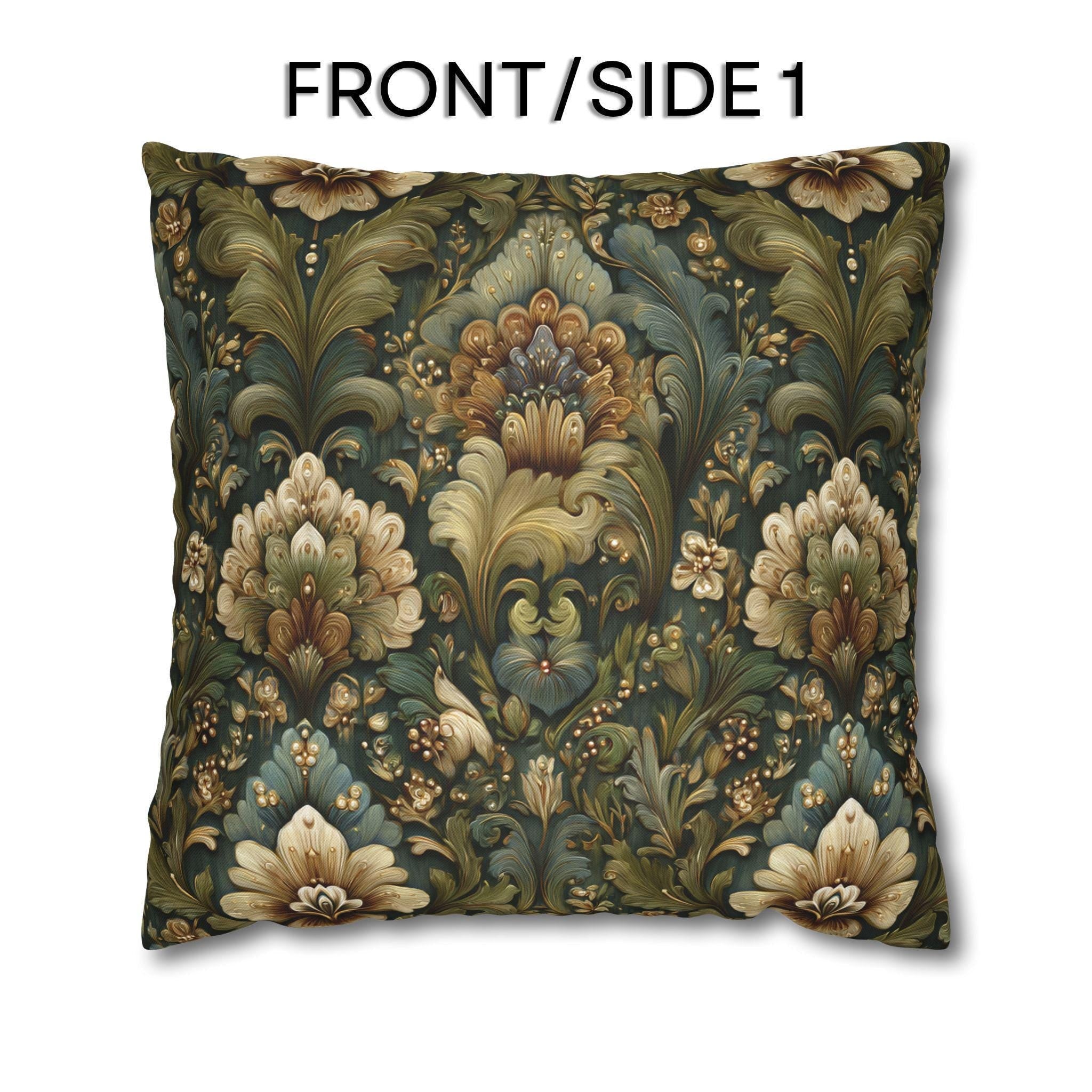Botanical Damask Throw Pillow Cover: Moody Sage, Teal and Cream Floral