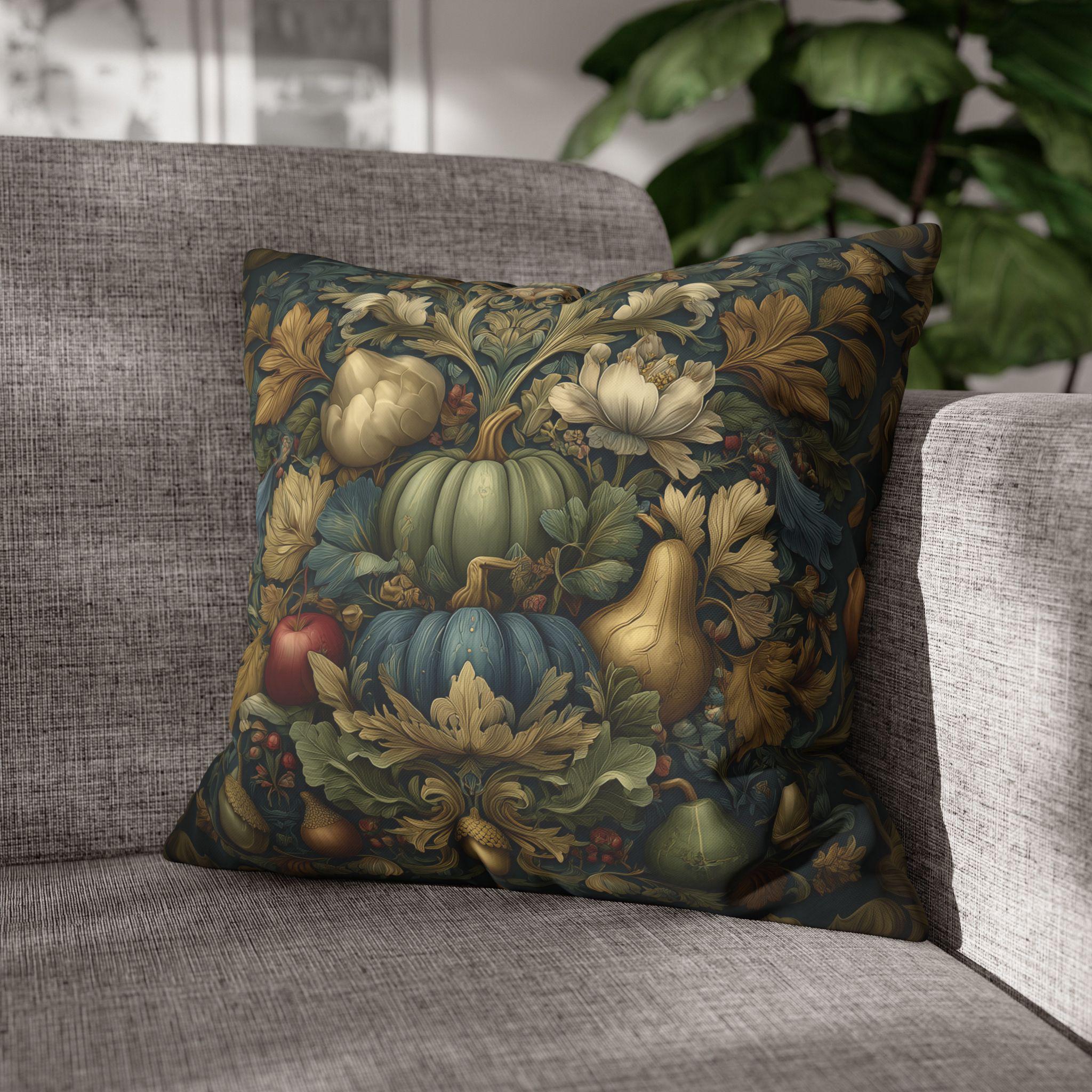 William Morris Pillow Cover Fall Harvest Tapestry Style Pumpkin Botanical Autumn Decor Euro Sizes