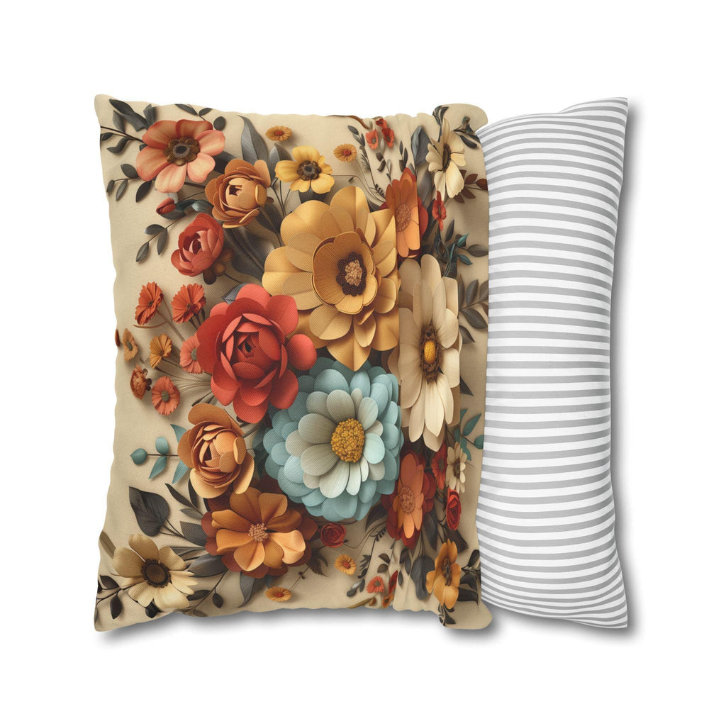 Autumn Floral Pillow Cover, Fall Flowers on Beige (14x14 to 20x20 inches)