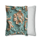Floral Rococo Style Pillow Cover, Peach Fuzz & Light Teal Elegant Design