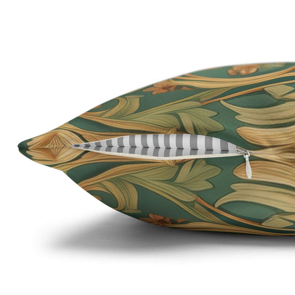 William Morris Inspired Beaver Pillow Cover: Woodland Cushion with Botanical Frame and Earthy Design