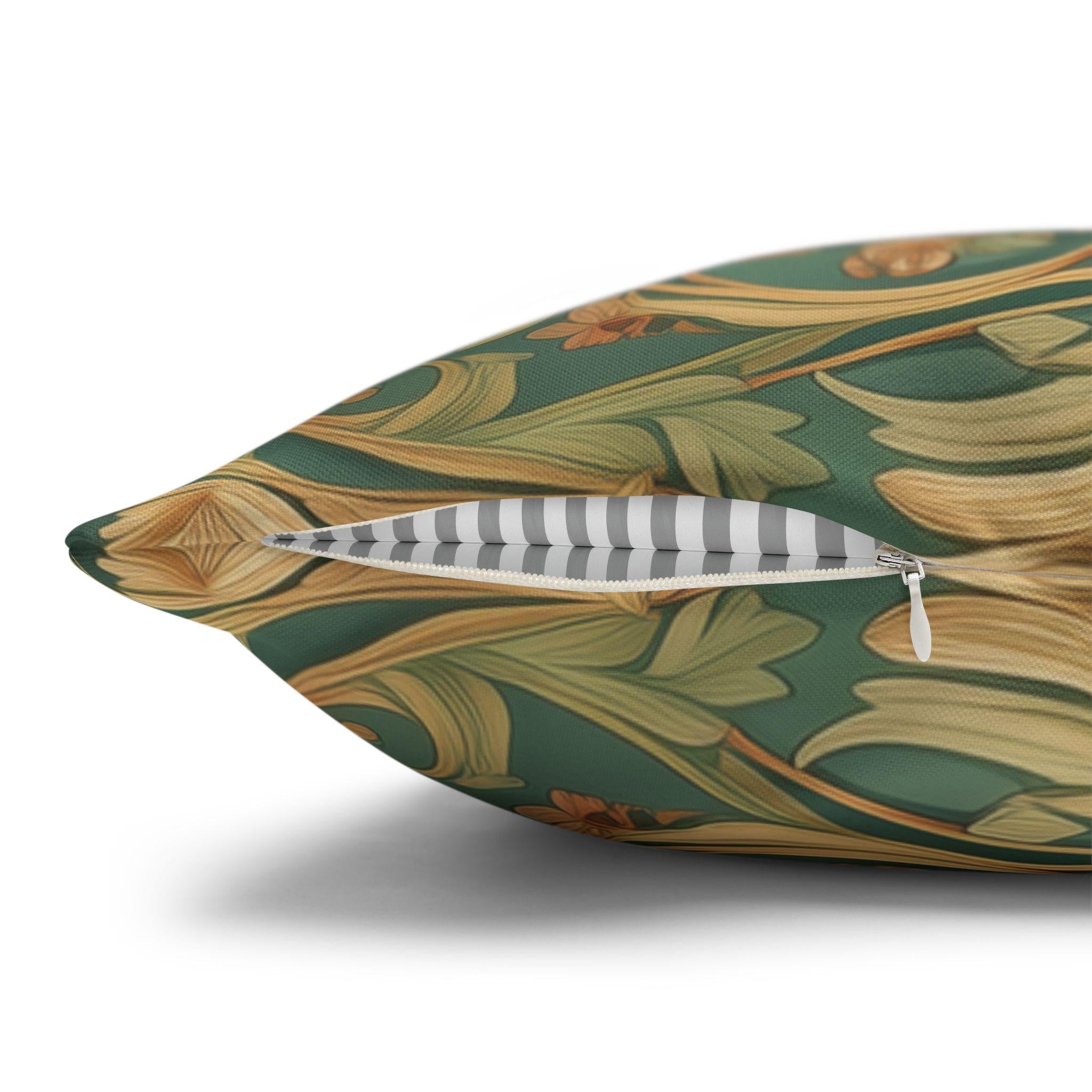 William Morris Inspired Beaver Pillow Cover: Woodland Cushion with Botanical Frame and Earthy Design