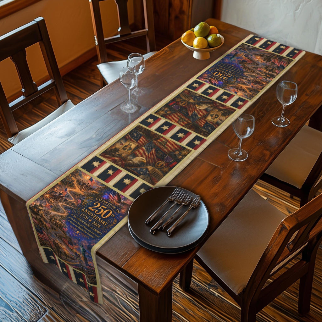 Patriotic Table Runner: Celebrating America's 250th Anniversary and Military Veterans