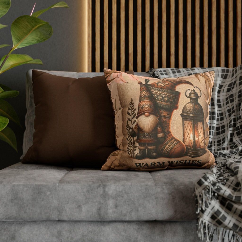 Rustic Christmas Pillow Cover: Cozy Gnome & Stocking Design for Holiday Home Decor