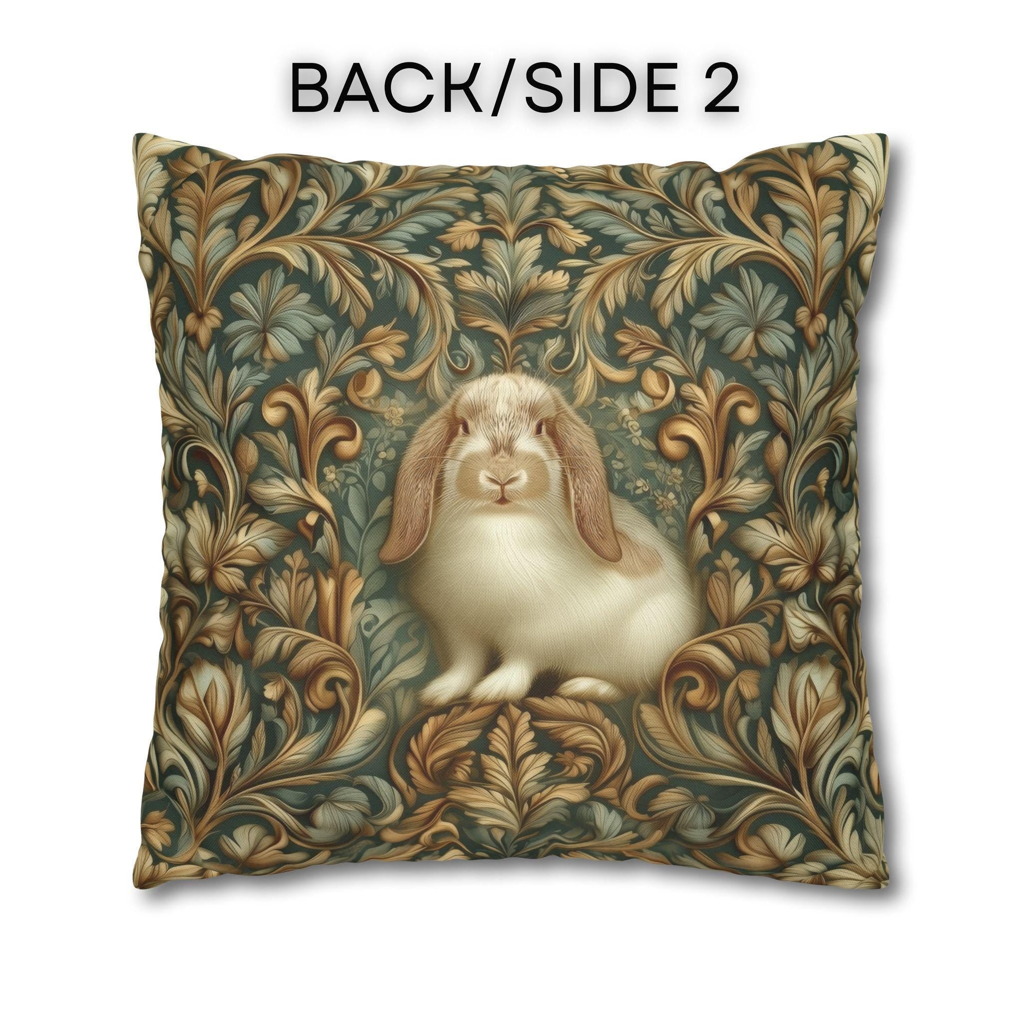 William Morris Woodland Botanical Pillow Cover: American Fuzzy Lop Rabbit