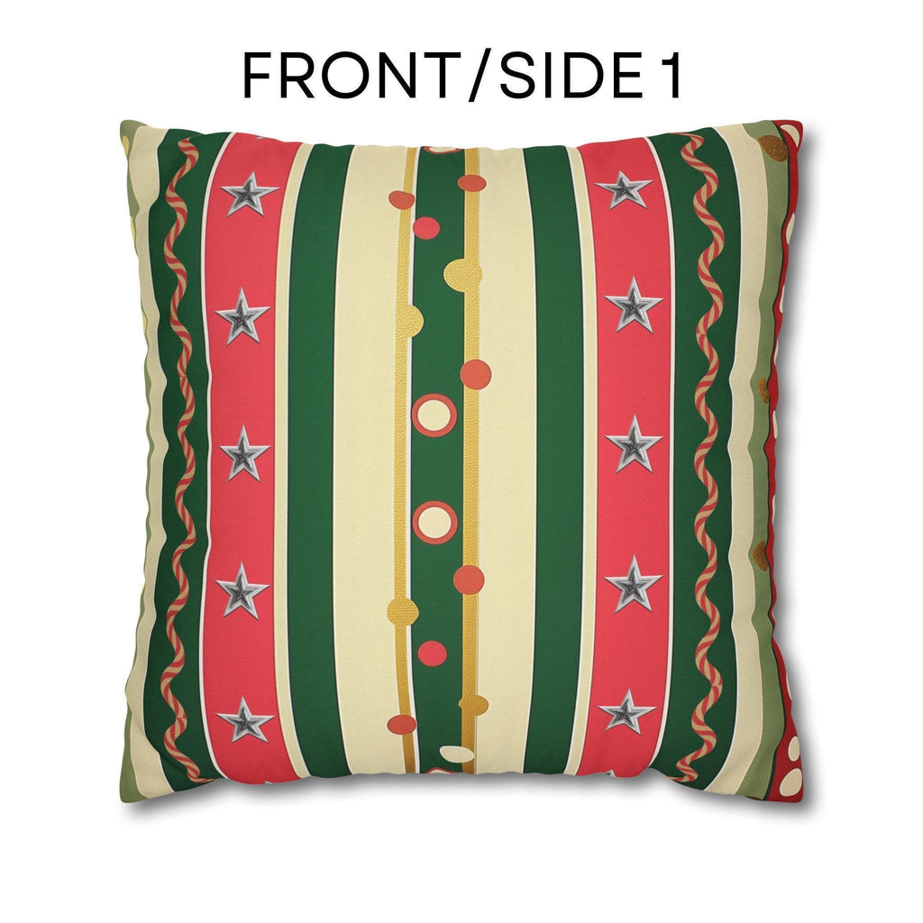Kitschmas Retro Christmas Pillow Cover: Vintage Style Holiday Stripe & Star Pattern